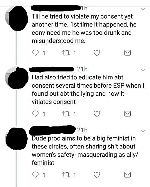 The accuser’s name on Twitter has been blanked out in accordance with The Quint’s editorial policy. 