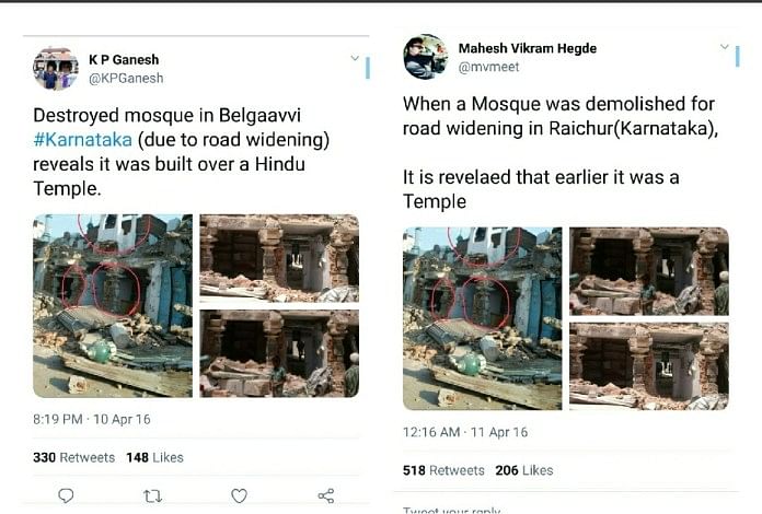 The image claiming that a temple was found after a mosque was demolished is actually an artist’s digital creation.