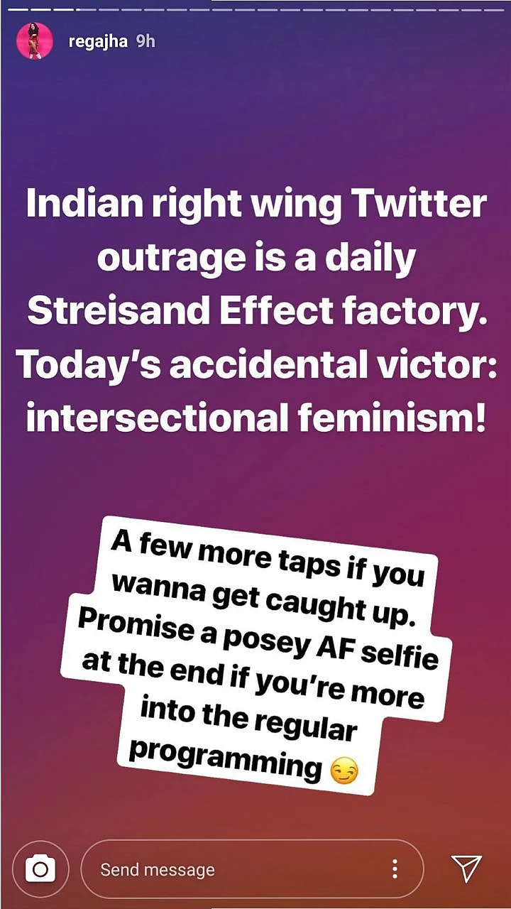 A series of Instagram stories by Rega Jha.