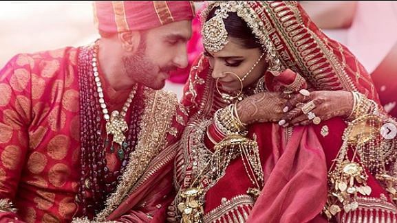 Ranveer Singh and Deepika Padukone at their wedding.&nbsp;