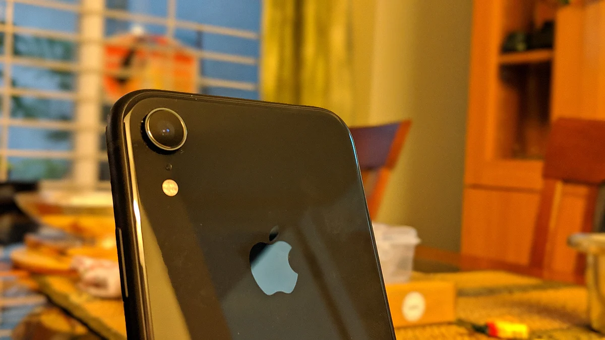 Single camera lens at the back on the iPhone XR.