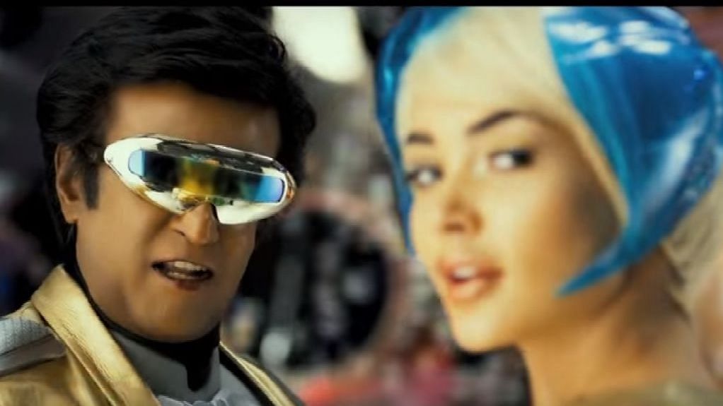 Rajinikanth and Amy Jackson in <i>2.0</i>.