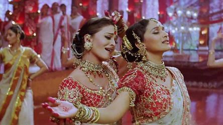 An Aishwarya Rai and Madhuri Dixit dance face-off from the 2002 box-office hit Devdas has been voted the greatest Bollywood dance number of all time in a new UK poll.