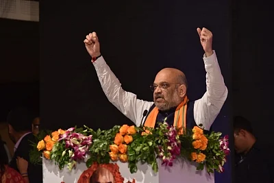Jaipur: BJP chief Amit Shah addresses during an interactive session with the youth of Rajasthan, in Jaipur on Nov 21, 2018. (Photo: IANS)