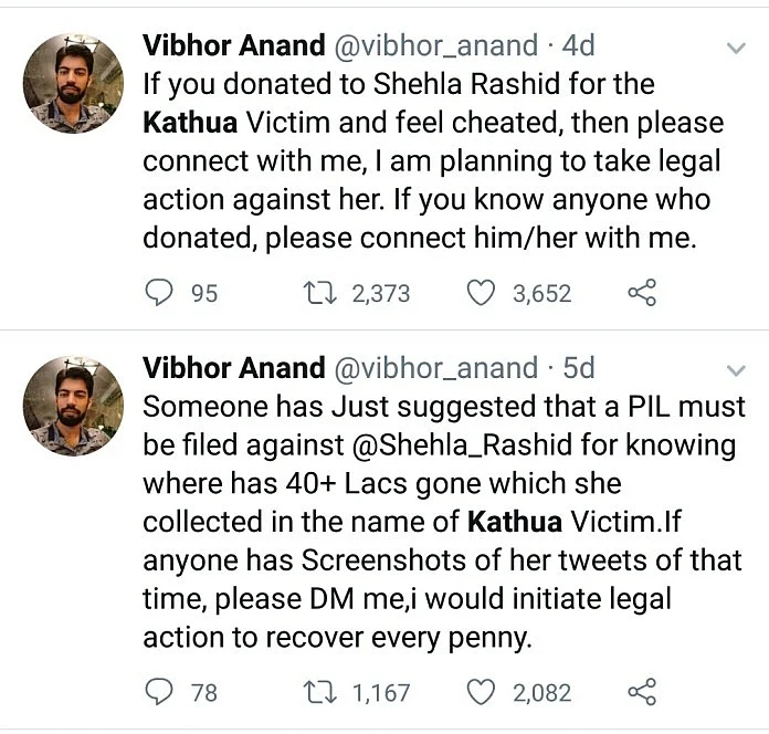 Shehla Rashid Didn’t Pocket Money Collected for Rape Victims’ Kin