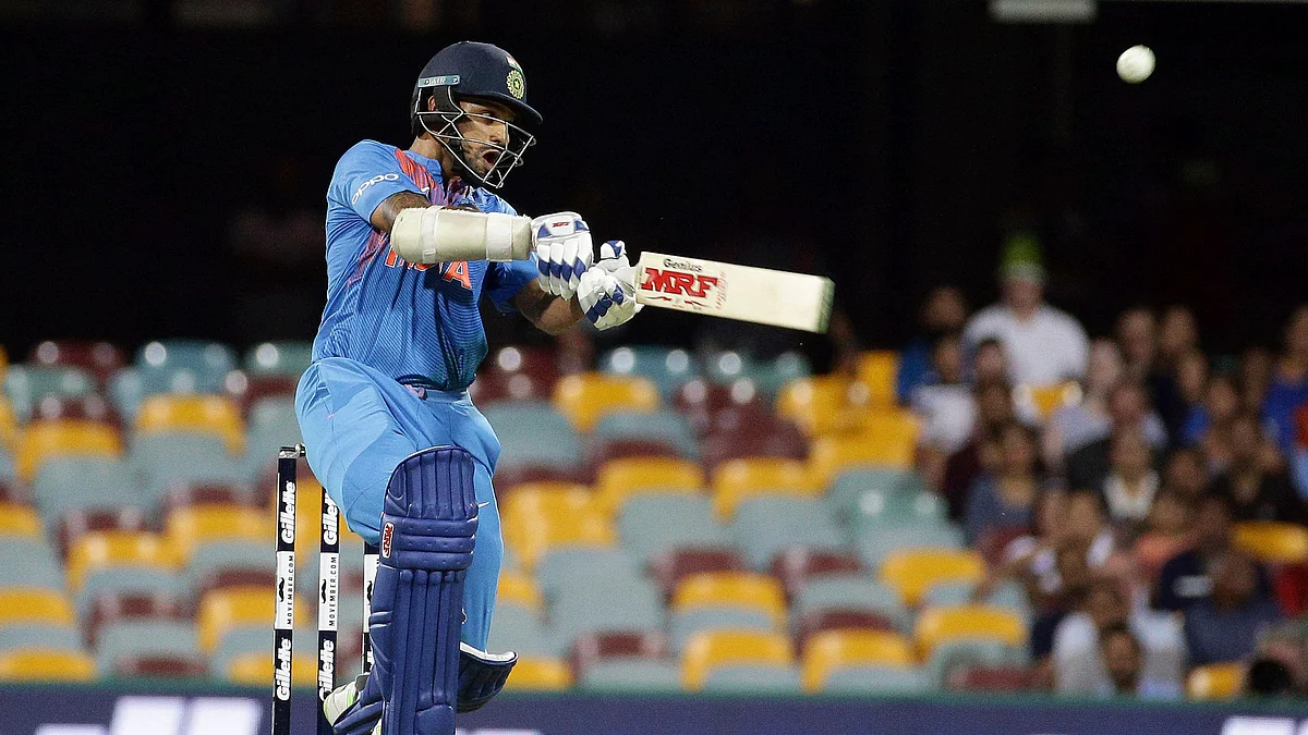 Shikhar Dhawan en route his 76 against Australia in the first T20I in Brisbane on Wednesday.