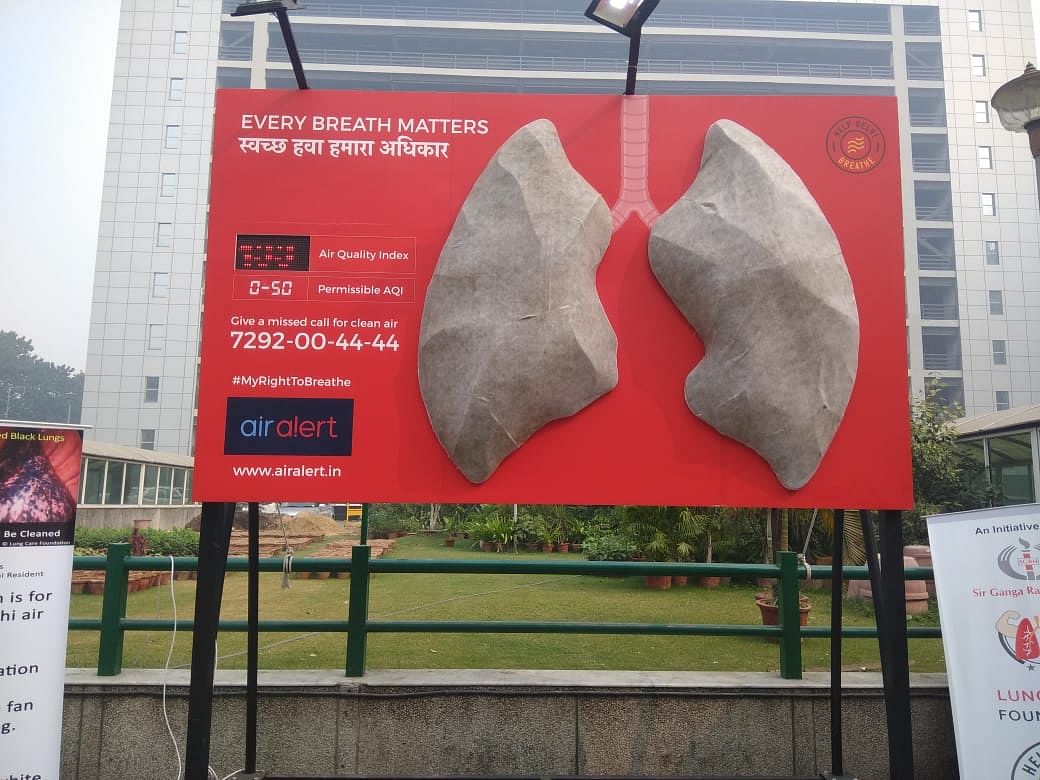 A pair of faux lungs installed at Sir Gangaram Hospital in New Delhi to gauge effects of air pollution turned black.