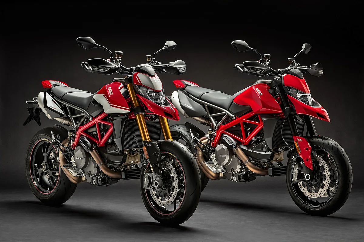 The Ducati Hypermotard 950 (right) and SP variant (left).