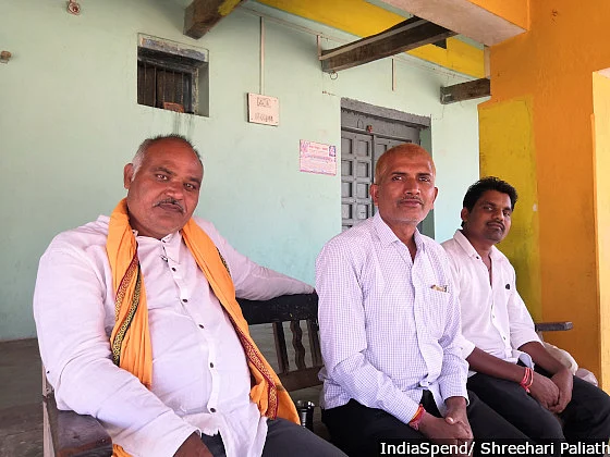Jeevan Yadav (extreme right) and Doman Chandravanshi (centre) are members of the RSS-affiliated Bharatiya Kisan Sangh in Kawardha. Party affiliations do not matter when it comes to farm distress, they say. There have been over 20 protests since the last elections.