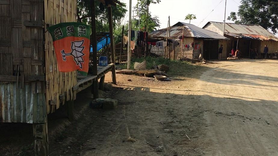 A BJP flag tied to a house in Damdiai, a village in the Mamit district of Mizoram.