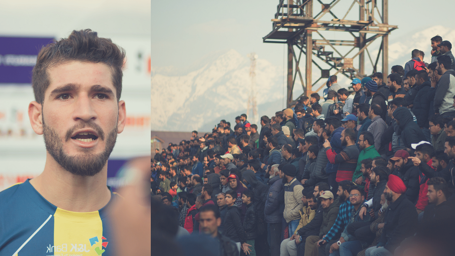 Danish Farooq (left) and the crowd witnessing the first-ever I-League match in Kashmir on Tuesday.