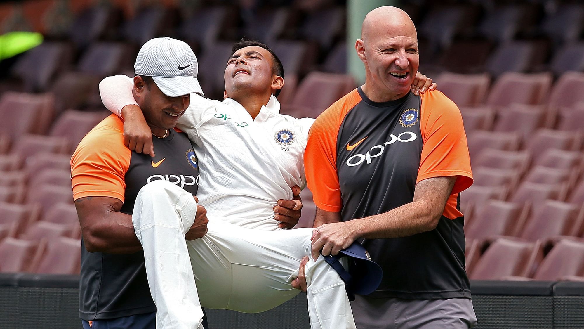 Prithvi Shaw had to be carried off the field after injuring his left ankle on Day 3 of India’s warm-up game against CA XI at Sydney.