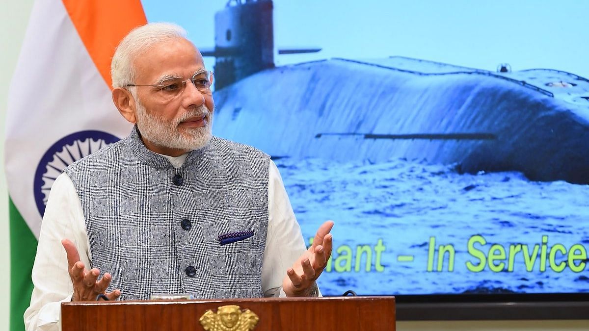  PM Narendra Modi addresses the crew of Strategic Strike Nuclear Submarine (SSBN) INS Arihant.