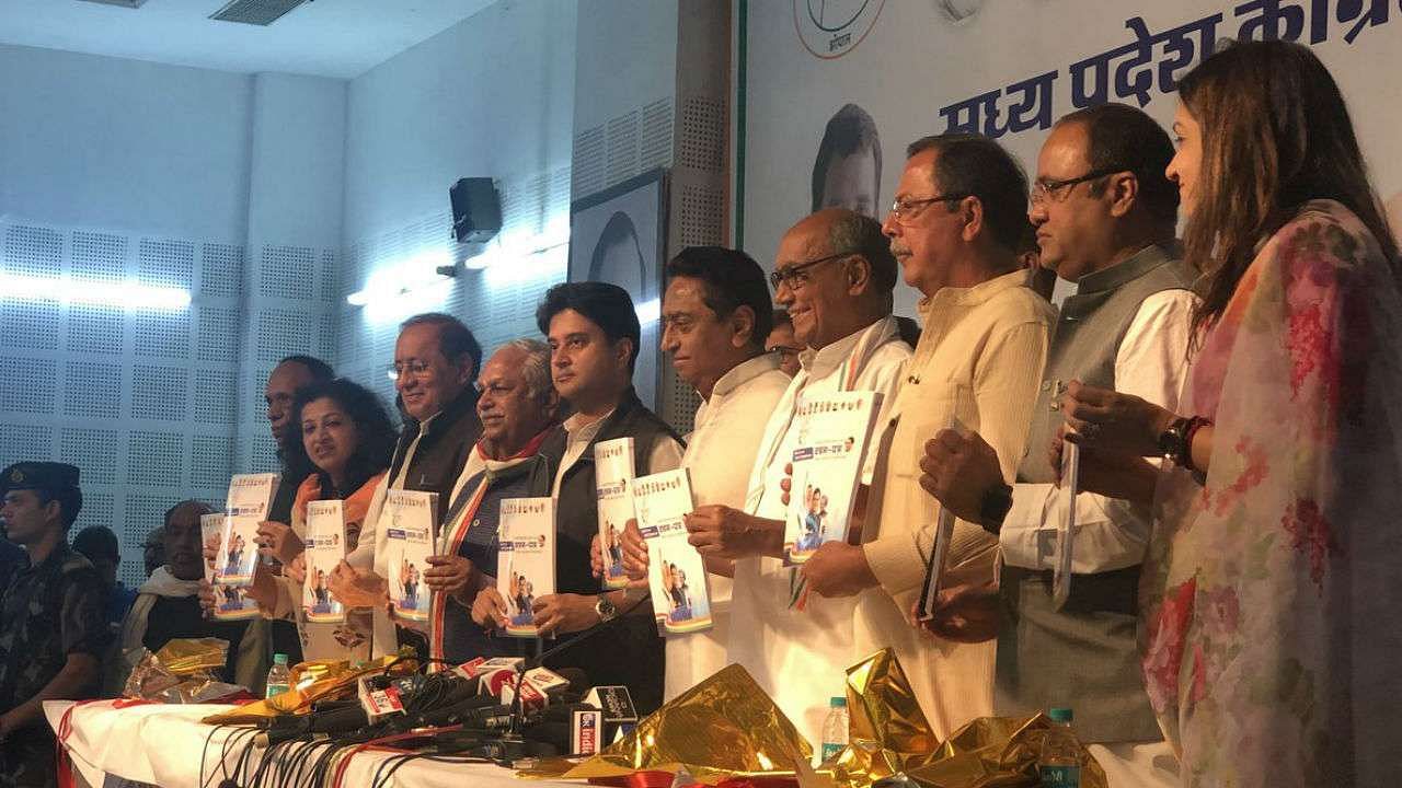 The manifesto was released in the presence of state Congress President Kamal Nath, state campaign committee Chief Jyotiraditya Scindia and former Chief Minister Digvijaya Singh.