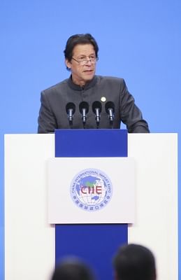 SHANGHAI, Nov. 5, 2018 (Xinhua) -- Pakistani Prime Minister Imran Khan addresses the opening ceremony of the first China International Import Expo in Shanghai, east China, Nov. 5, 2018.(Xinhua/Yao Dawei/IANS)