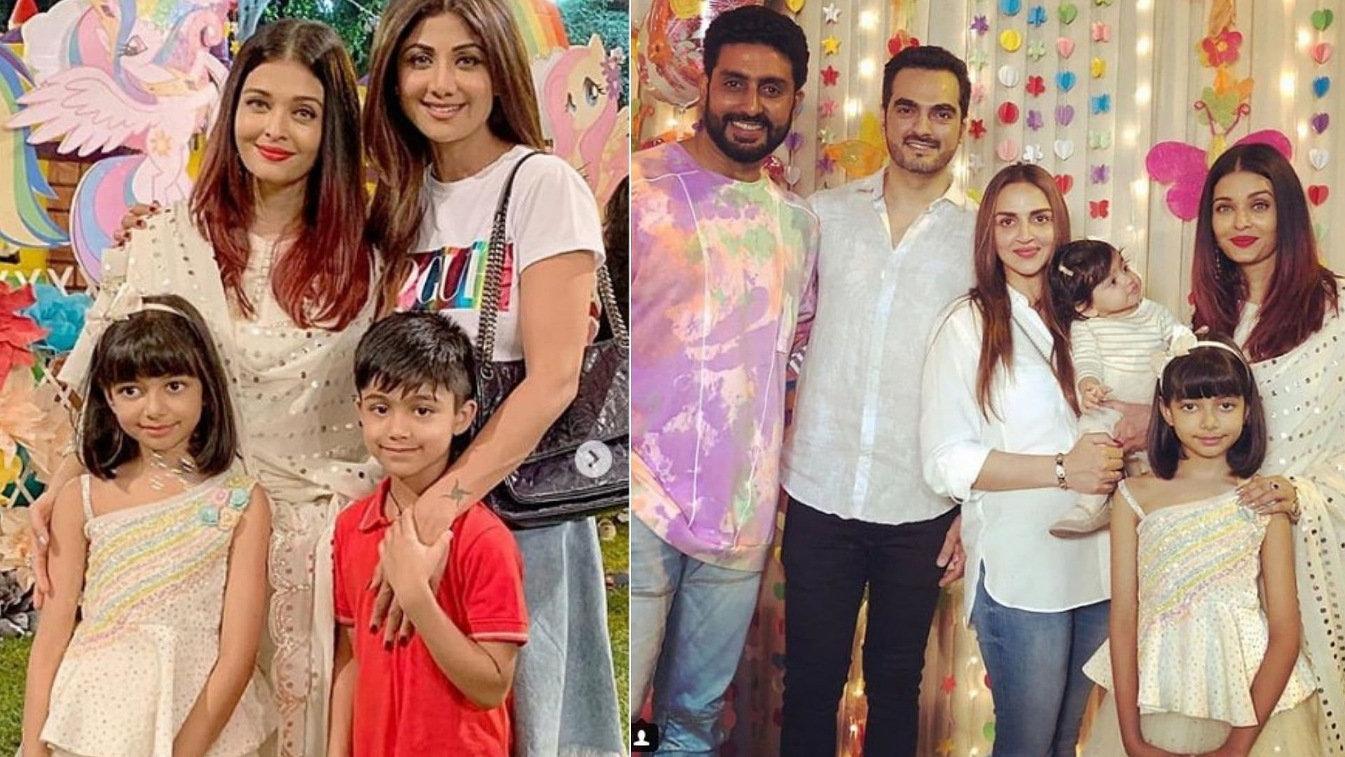 The Bachchans with Shilpa Shetty, Esha Deol and their families on Aaradhya’s birthday.&nbsp;