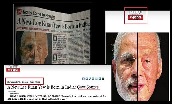 An image doing the rounds on social media claimed that a Singaporean newspaper compared Lee Kuan Yew to PM Modi.