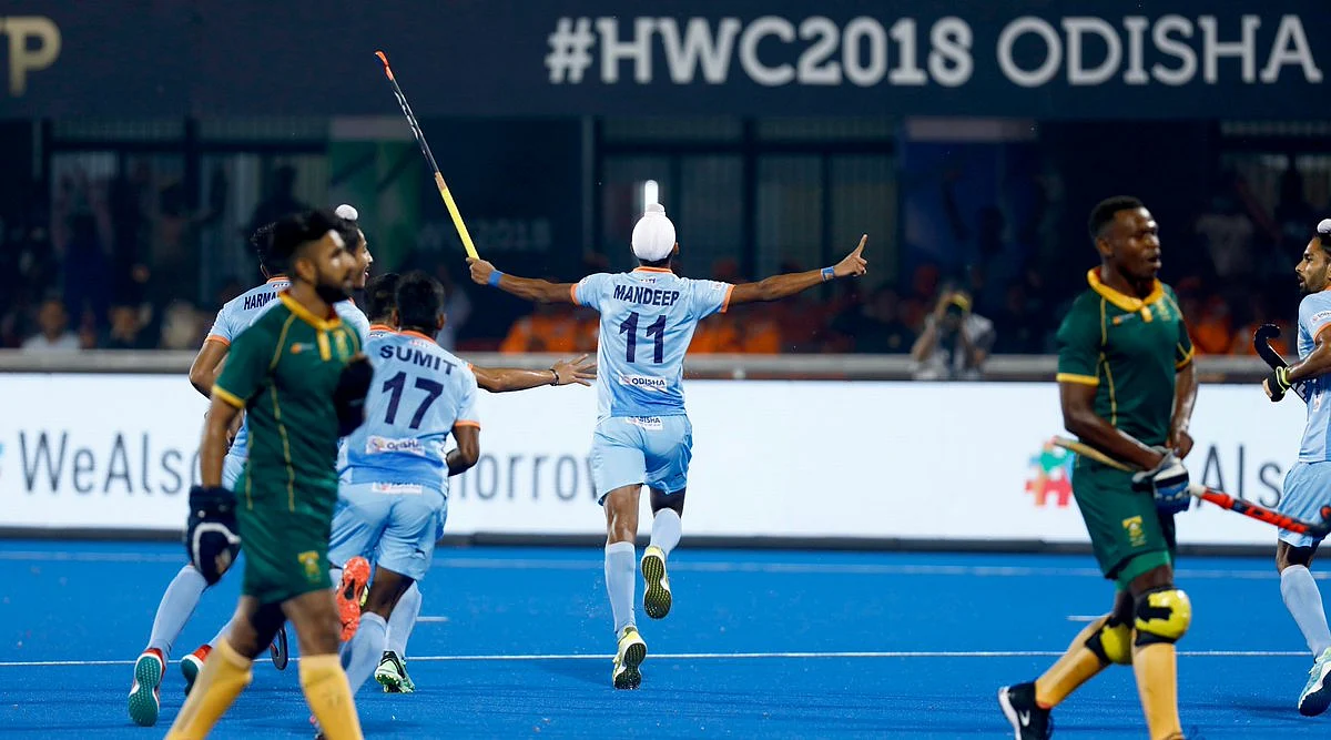 Mandeep Singh set India on course with the opening goal of a 5-0 thumping of South Africa in their HWC 2018 opener.