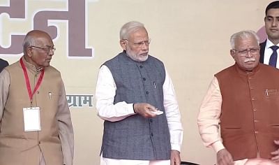 Sultanpur: Prime Minister Narendra Modi inaugurates and lays foundation stone for various development projects during a public meeting in Haryana