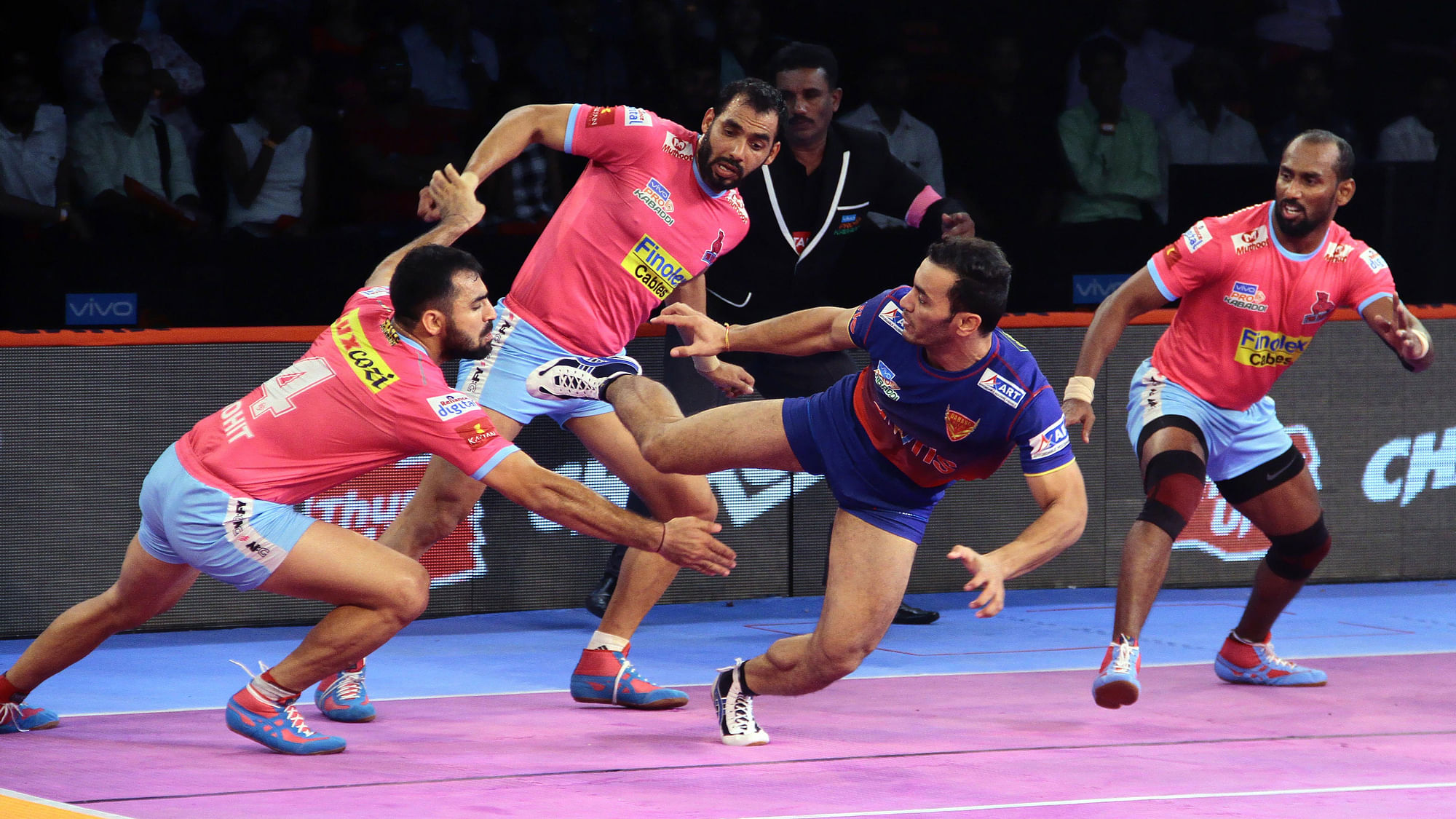 Dabang Delhi KC secured their fourth win in the sixth season of the Pro Kabaddi League on Sunday.