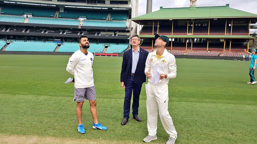 Captain Virat Kohli pictured wearing shorts to the toss ahead of India’s warm-up game against Cricket Australia XI.