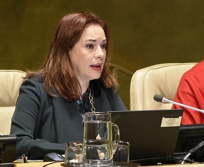 United Nations General Assembly President Maria Fernanda Espinosa Garces chairs the Assembly session on Security Council reforms on Tuesday, Nov. 20, 2018. (Photo: UN/IANS)