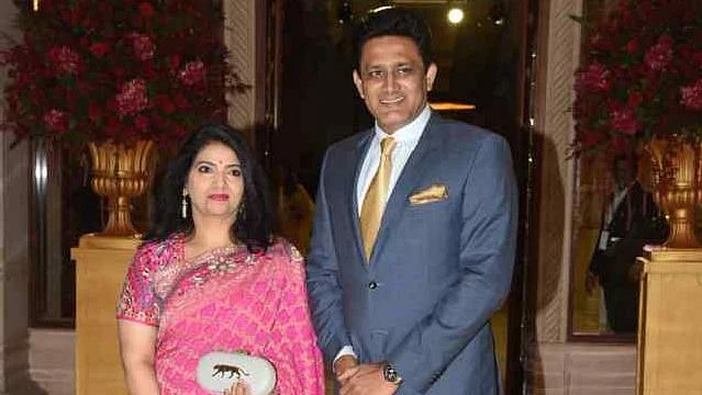 Anil Kumble with his wife Chethana at the Bengaluru wedding reception of Ranveer Singh and Deepika Padukone.