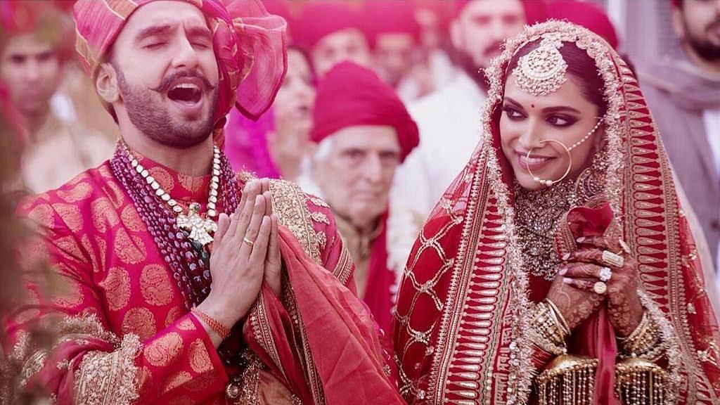 Ranveer and Deepika in a candid moment during the ceremony.