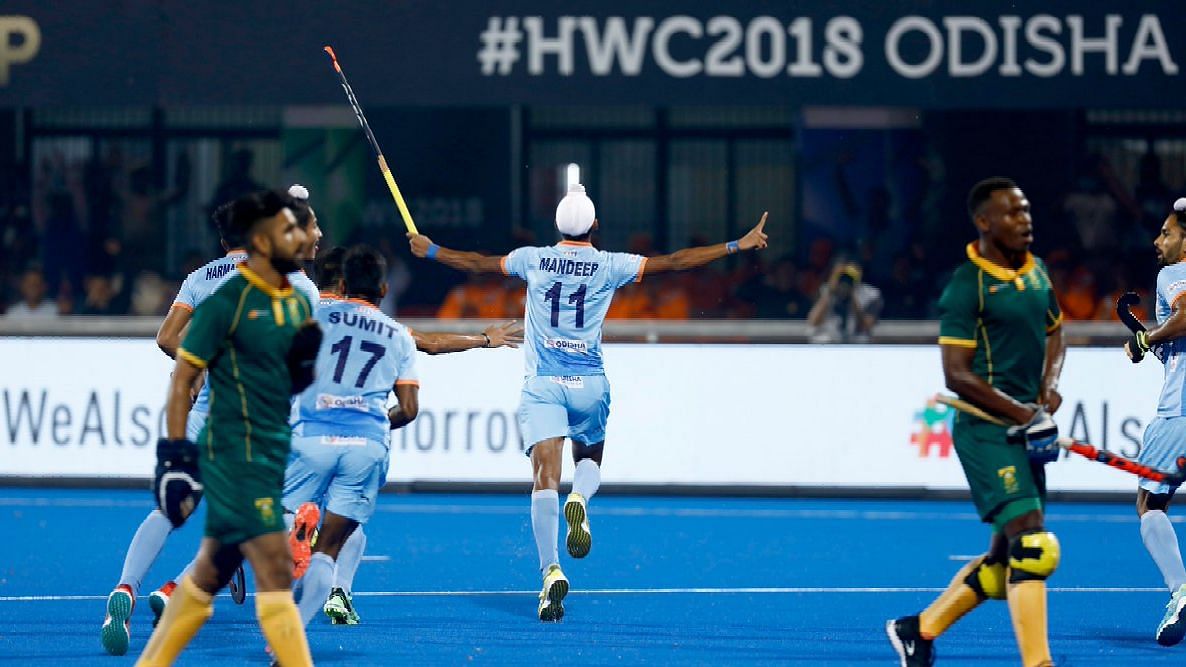 Mandeep Singh set India on course with the first goal in a 5-0 hammering of South Africa in their HWC 2018 opener.