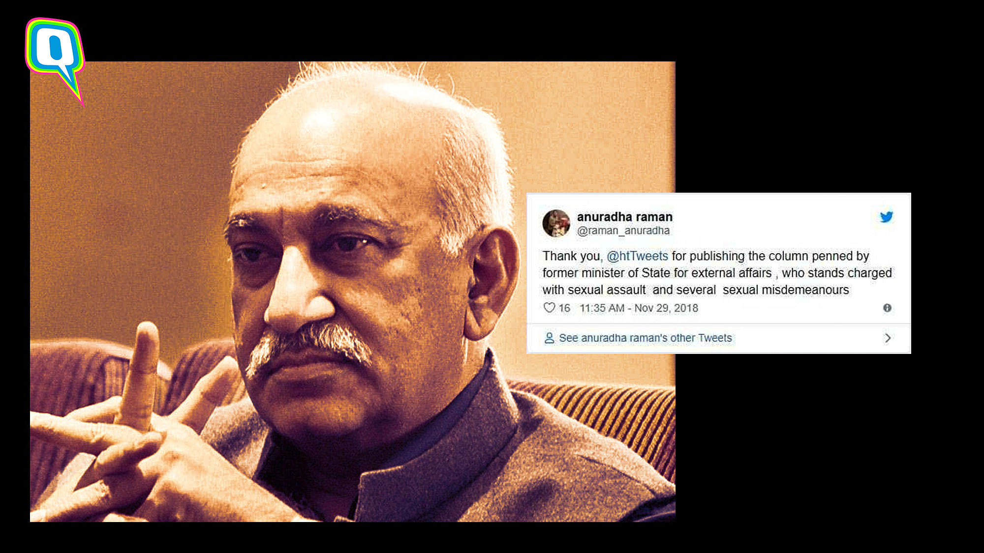 MJ Akbar who is accused of sexual harassment, gets to publish an article.