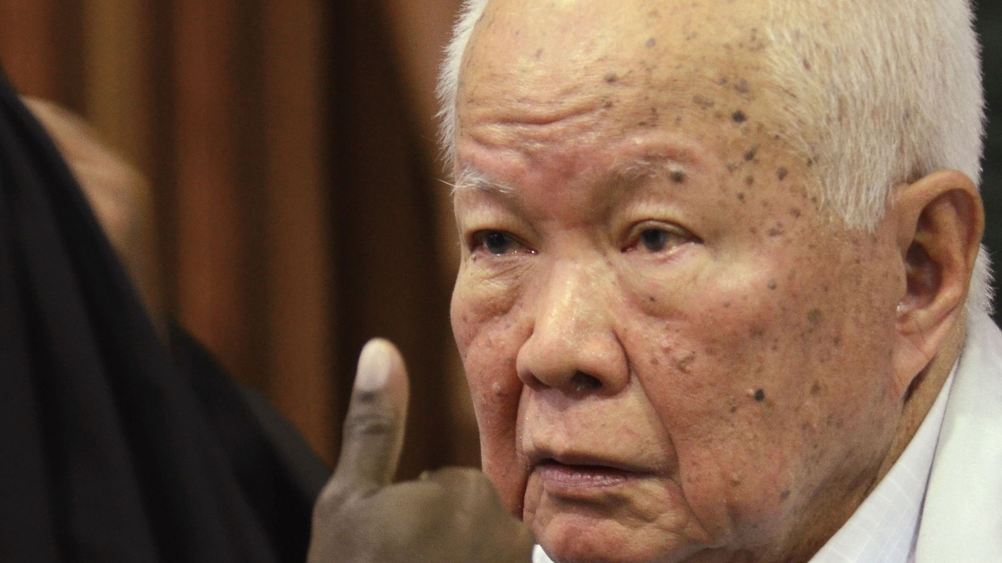 Khieu Samphan, former Khmer Rouge head of state, sits in a court room before a hearing at the UN-backed war crimes tribunal in Phnom Penh, Cambodia on 16 November, 2018.