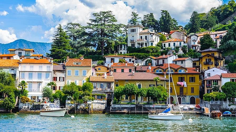The shores of Lake Como are dotted with villas.