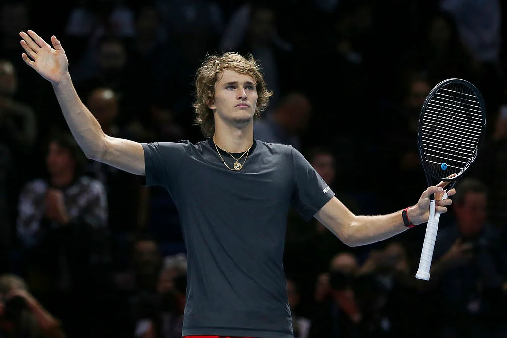 Alexander Zverev of Germany celebrates after beating Roger Federer.