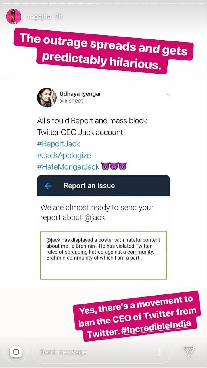 A series of Instagram stories by Rega Jha.