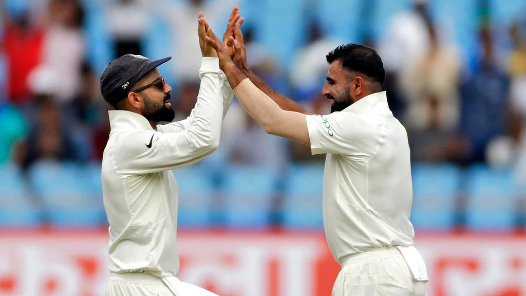 File photo of Mohammed Shami celebrating a wicket with Virat Kohli.