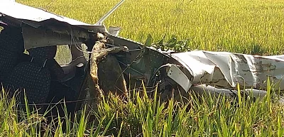 Ranga Reddy: A view of the damaged trainer plane that crashed near Mokila village of Shankarpally Mandal in Ranga Reddy district of Telangana on Nov 21, 2018. (Photo: IANS)