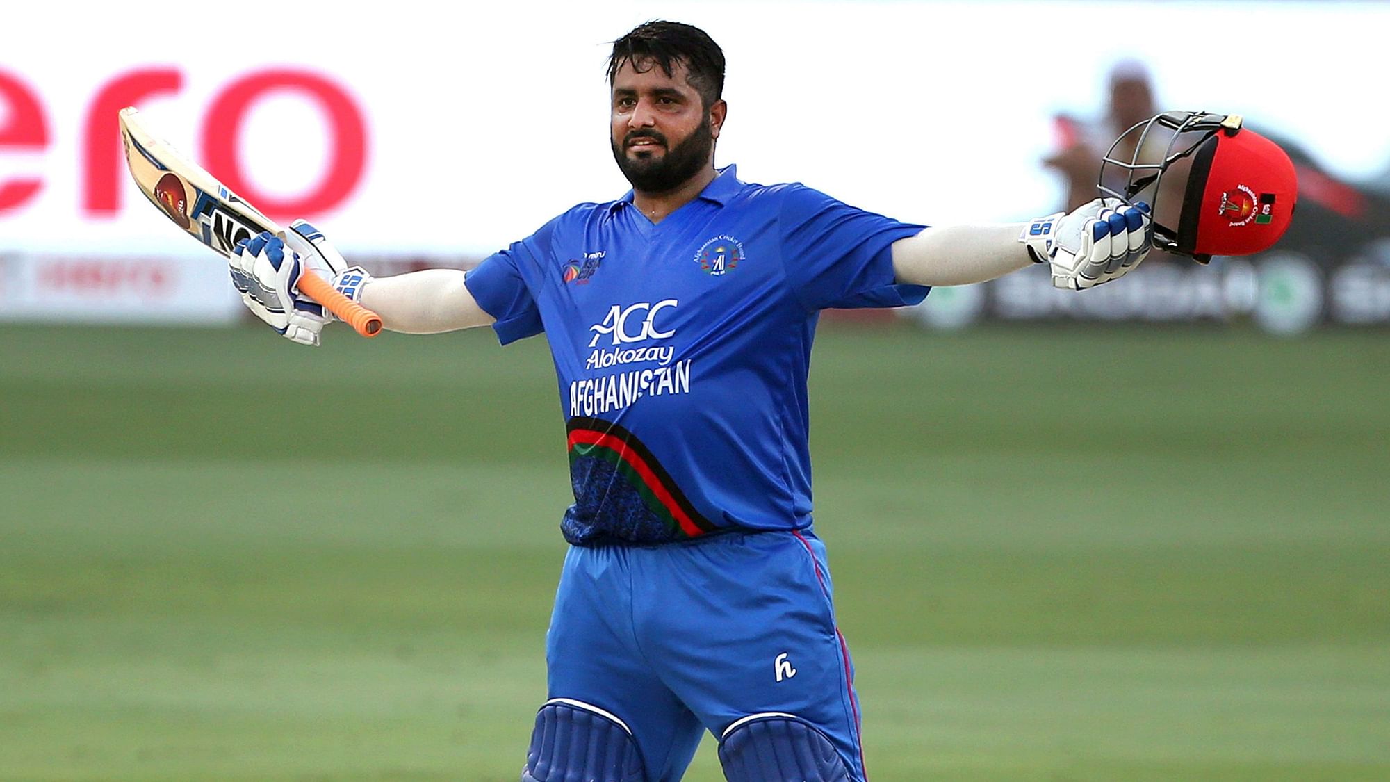 File photo: Mohammad Shahzad celebrates after reaching a hundred during Afghanistan’s Asia Cup 2018 Super Four tie against India