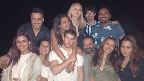 Priyanka Chopra and Nick Jonas with friends and family.&nbsp;