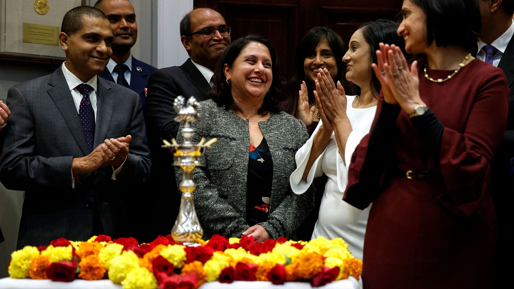  Neomi Rao smiles as US President Donald Trump announces his intention to nominate her to fill Brett Kavanaugh’s seat on the US Court of Appeals for the DC Circuit.&nbsp;