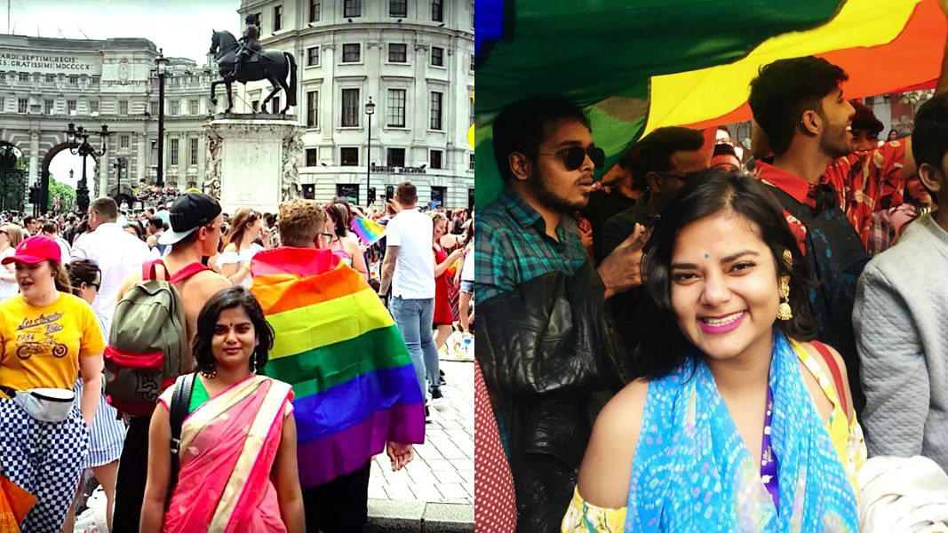 Suryatapa in London Pride 2017 (left) and Delhi Pride 2018 (right).