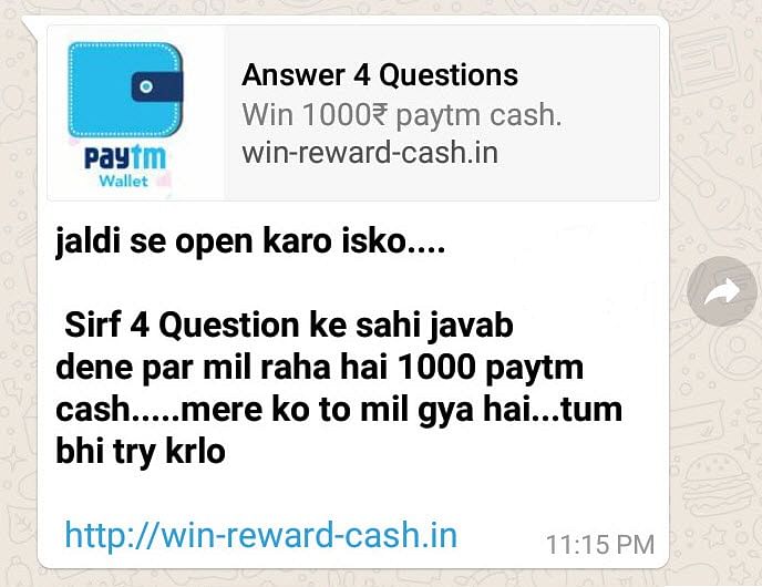 A scam doing the rounds online is a simple four-question quiz that claims you can earn Rs 1,000 on Paytm. 