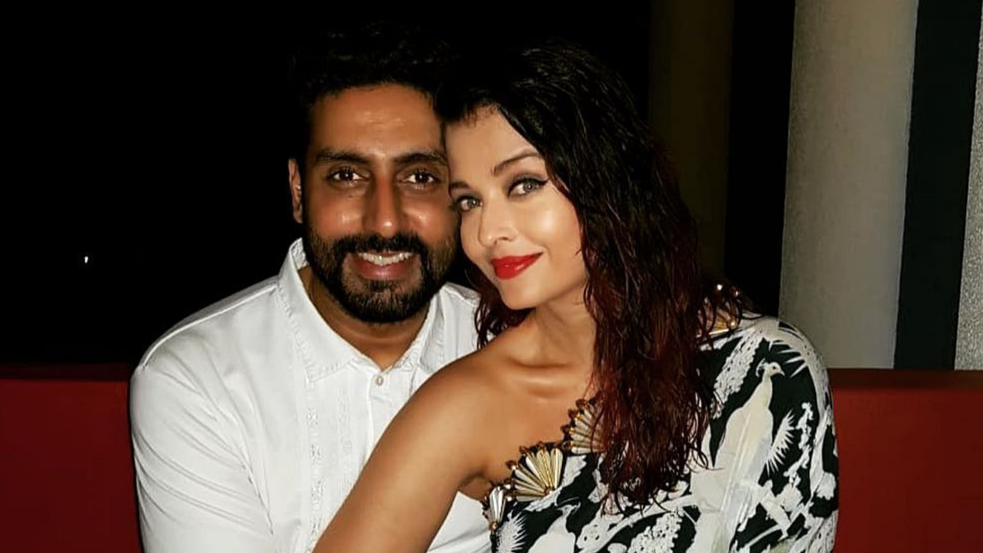 Abhishek Bachchan poses with wife Aishwarya Rai Bachchan.