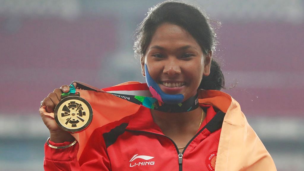 Swapna Barman is ecstatic after receiving her Asian Games gold medal.