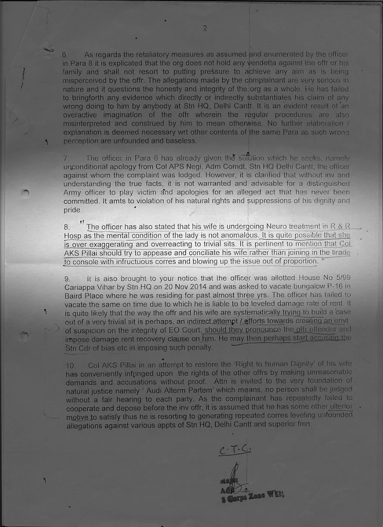 A copy of the letter written by Brigadier Singh to multiple Army commands.