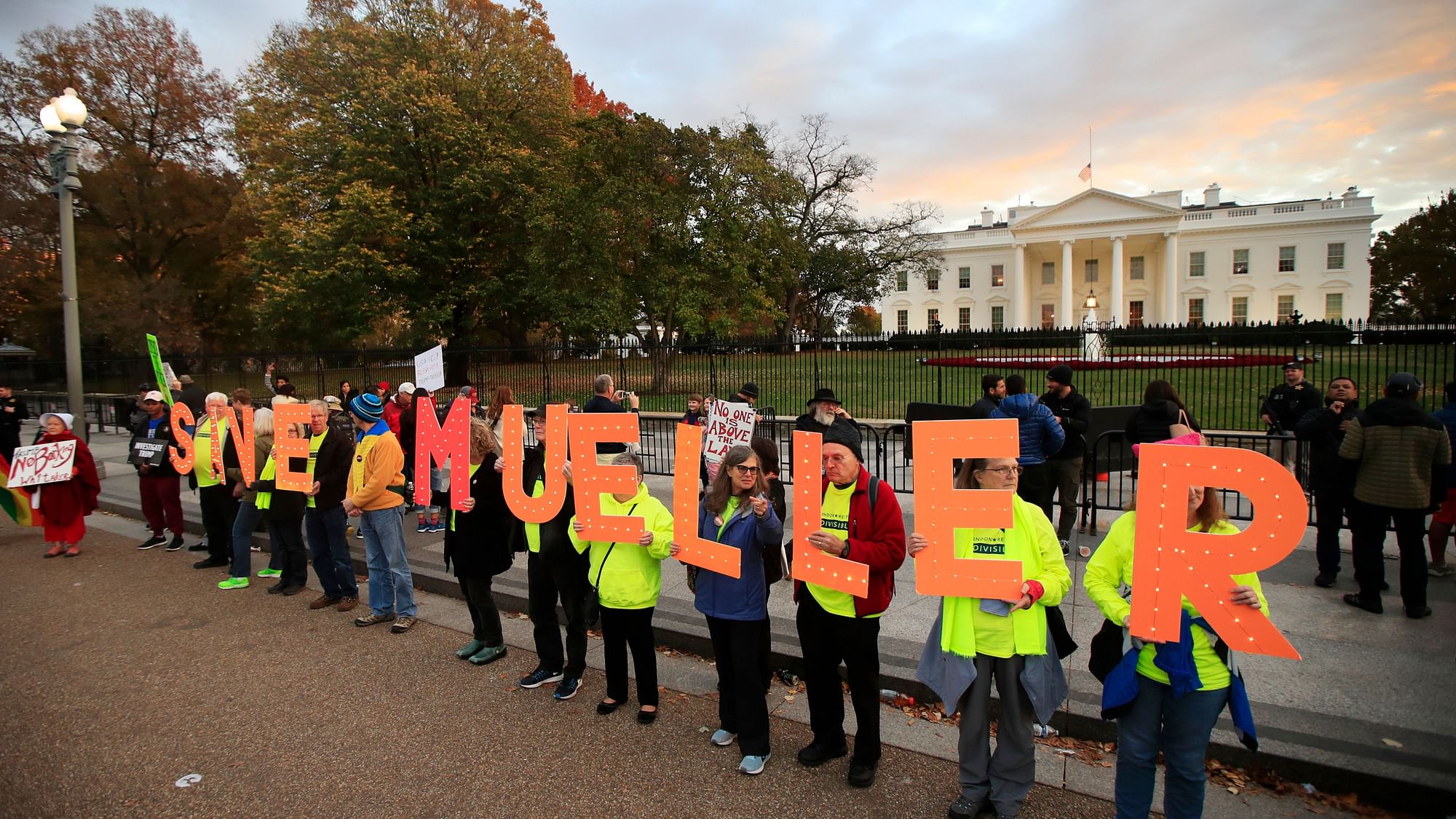 Protestors gather in front of the White House in Washington, Thursday, 8 November 2018, as part of a nationwide “Protect Mueller” campaign.