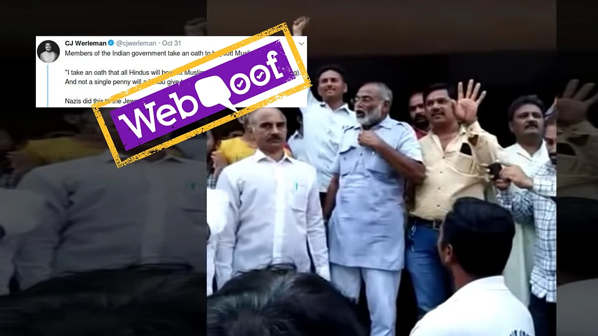 A video of a group of people taking an oath to boycott shops owned by Muslims is being circulated on social media.