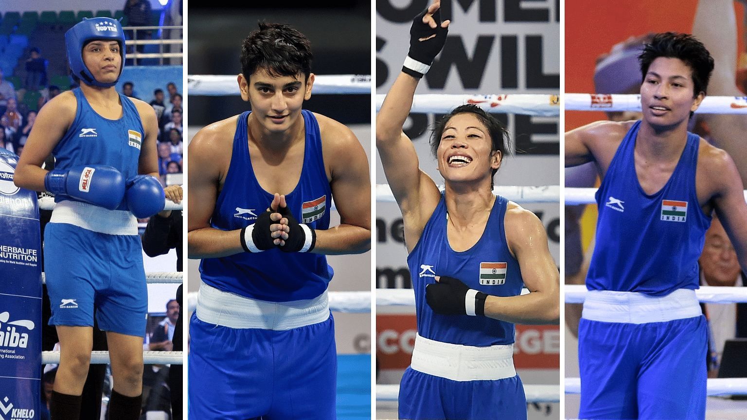 From left: Simranjeet, Sonia Chahal, Mary Kom and Lovlina Borgohain are assured of a medal at this edition of AIBA Women’s World Boxing Championships in New Delhi.