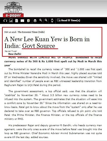 An image doing the rounds on social media claimed that a Singaporean newspaper compared Lee Kuan Yew to PM Modi.