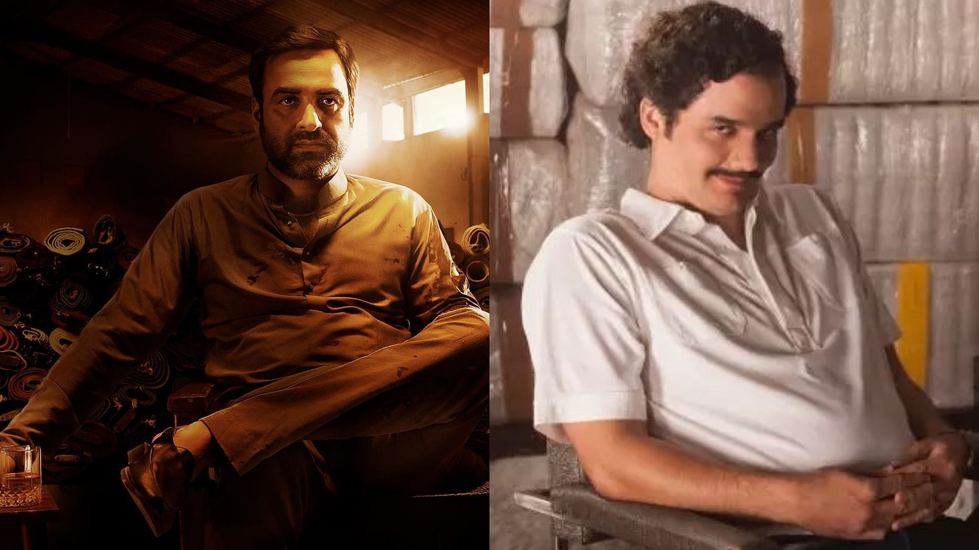 Stills from series <i>Mirzapur</i> and <i>Narcos</i>.