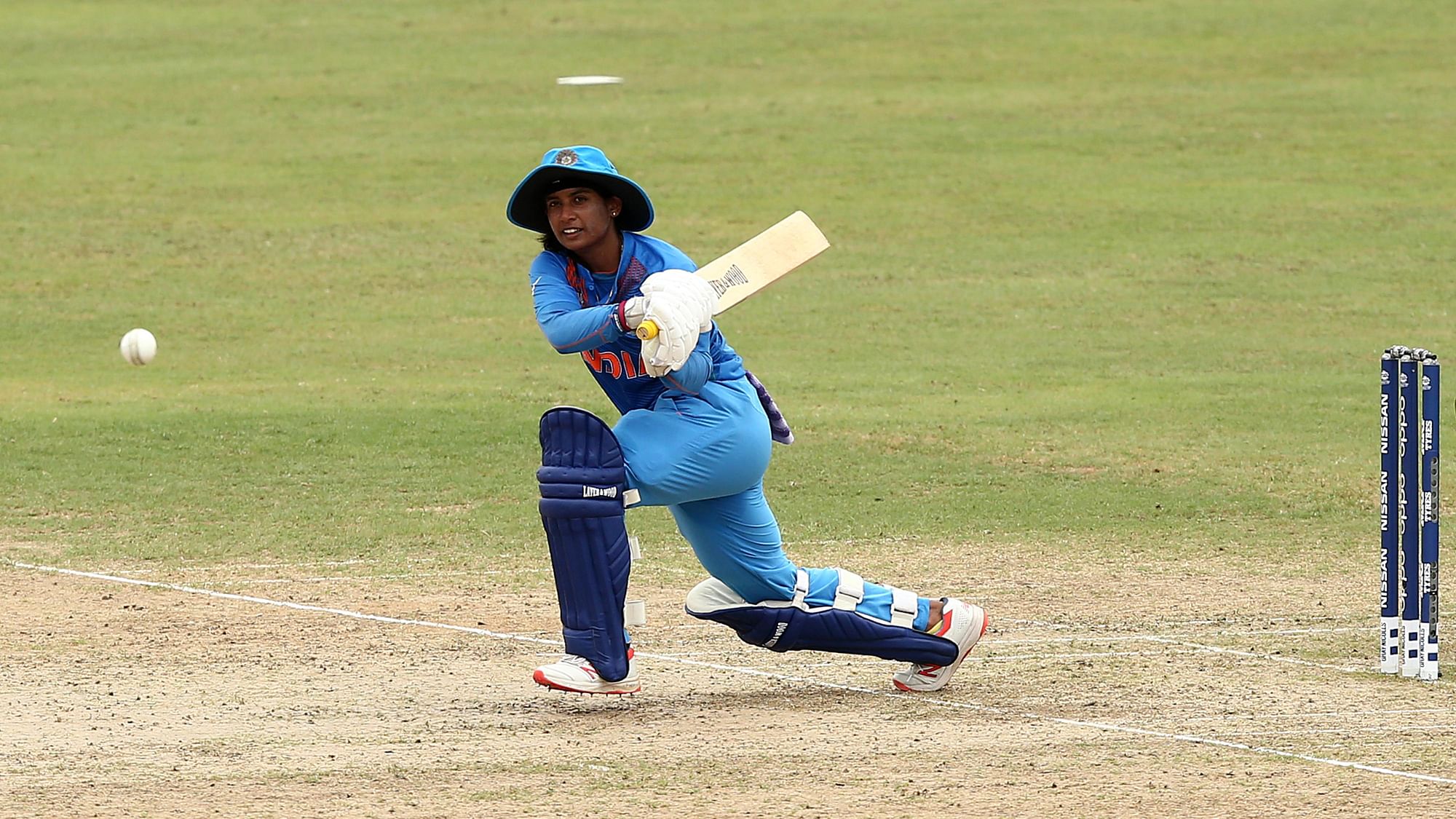 Mithali Raj plays a shot on the leg side in the World T20 match against Ireland.